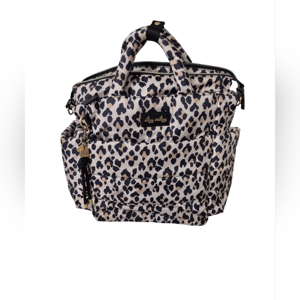 Itzy Ritzy Leopard Diaper Backpack Beige Black Adjustable Strap Outer Pockets